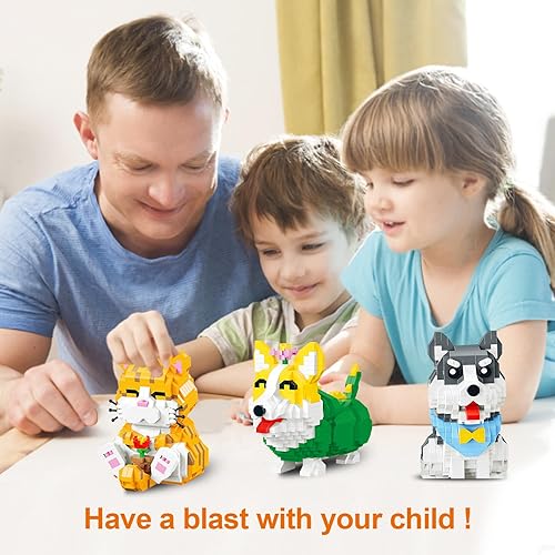 Miniatura 7 de 3 paquetes de juguetes de construcción de micro ladrillos, gato naranja y corgi y huskies, mini bloques de construcción lindos animales, registro de