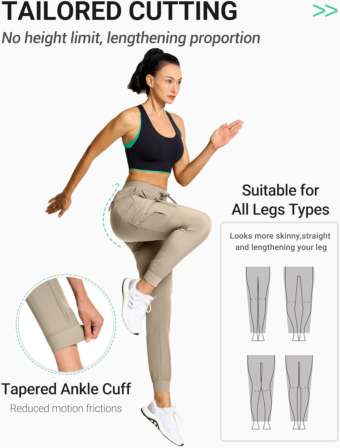 BVVU Women's Cargo Joggers Hiking Pants High Wasited Lightweight Quick Dry with Zipper Pockets Waterproof Athletic Sweatpants - Image 4