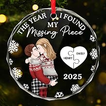 Custom Circle Glass Ornament, Personalized Anniversary Christmas Wedding Gifts for Husband and Wife, I Found My Missing Piece, Wife Birthday Gift Ideas, Christmas Ornaments