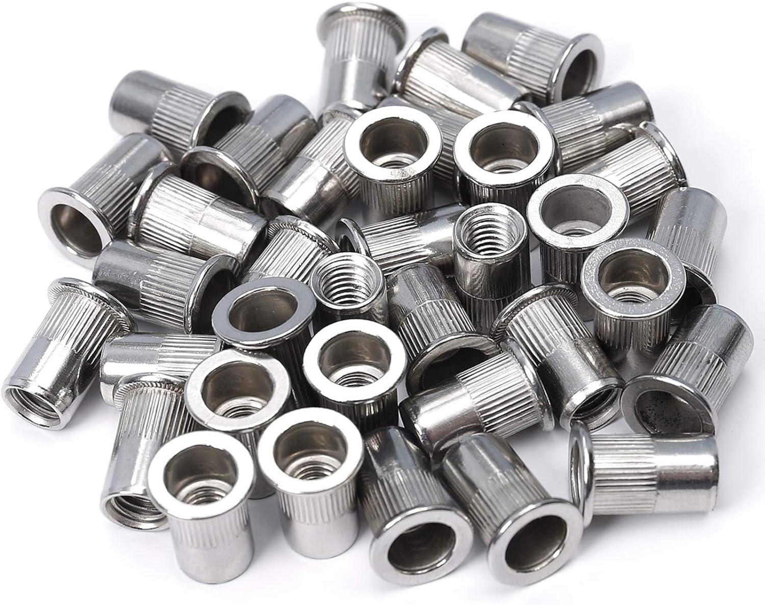 RT SENSE - M8 Rivet Nut, Flat Head, Metric Threaded Insert Nut, Zinc Plated, Knurled Body, Blind Rivet Nut (Pack of 10 Pcs)