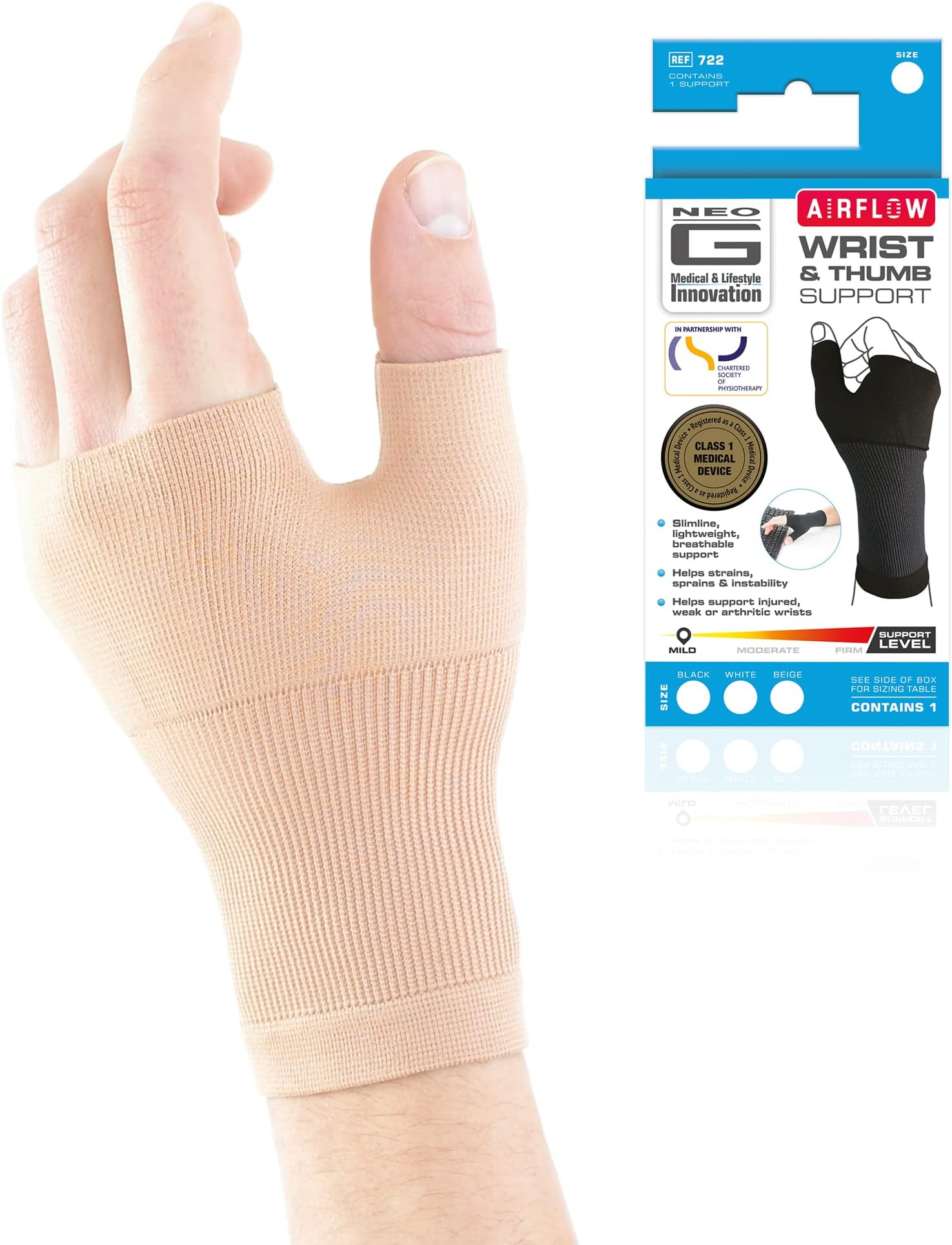 Neo G Airflow Wrist Support Medium Beige- Medical Grade, Breathable, Slimline Design by Neo-G