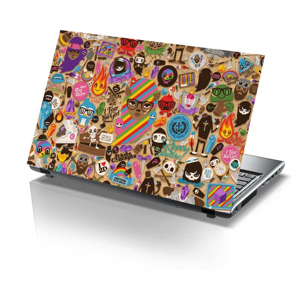 PIXELARTZ Laptop Skins Background Bright Colorful Images Stickers Collage 15.6 Inches Laptop Skins/Stickers for Dell Lenovo Acer HP (2027)