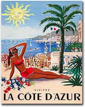 Canvas Painting Poster and Print Pictures 1955 France Visit La Cote DAzur Travel Poster Modern Home and Bedroom Decoration 12x18inch