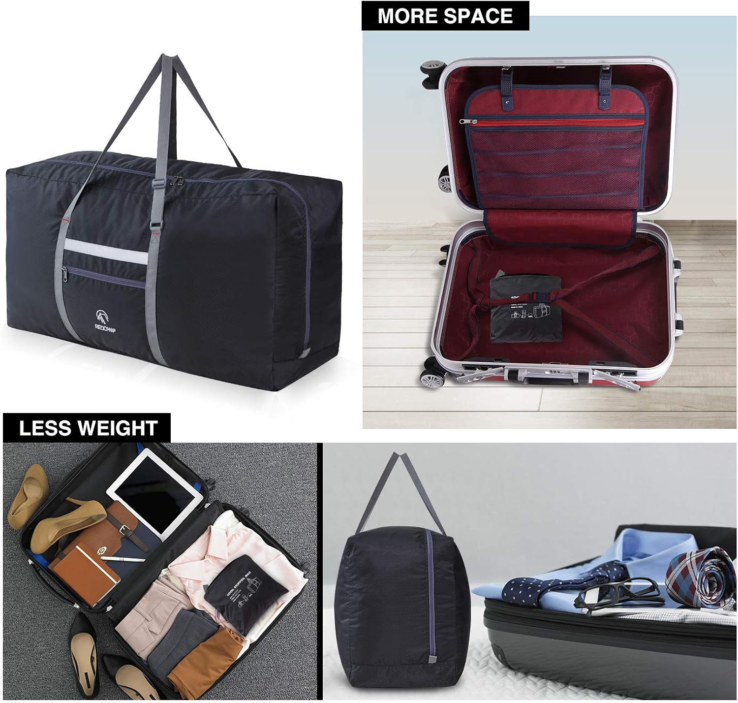 REDCAMP 100L Foldable Extra Large Duffle Bag 31 Inch, Lightweight Travel Duffel Bag with Adjustable Strap for Men Women, Black/Dark Blue/Red