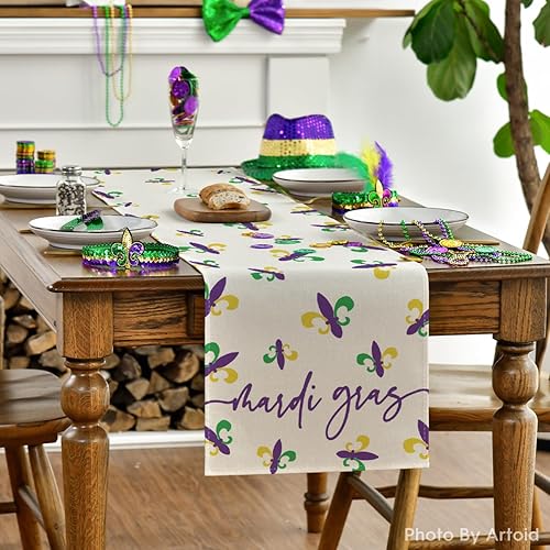 Miniatura 2 de Artoid Mode Iris Purple Mardi Gras - Camino de mesa decoración de mesa de comedor de cocina de temporada para decoración de fiesta en el hogar 13 x