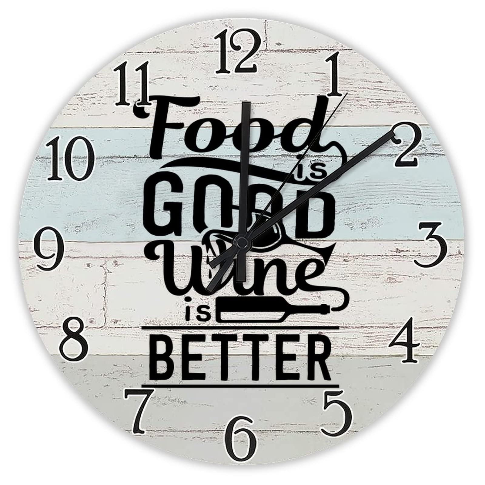 Horloge murale cuisine Nourriture Bon Vin Mieux pendule ronde silencieuse de 25cm pour la maison