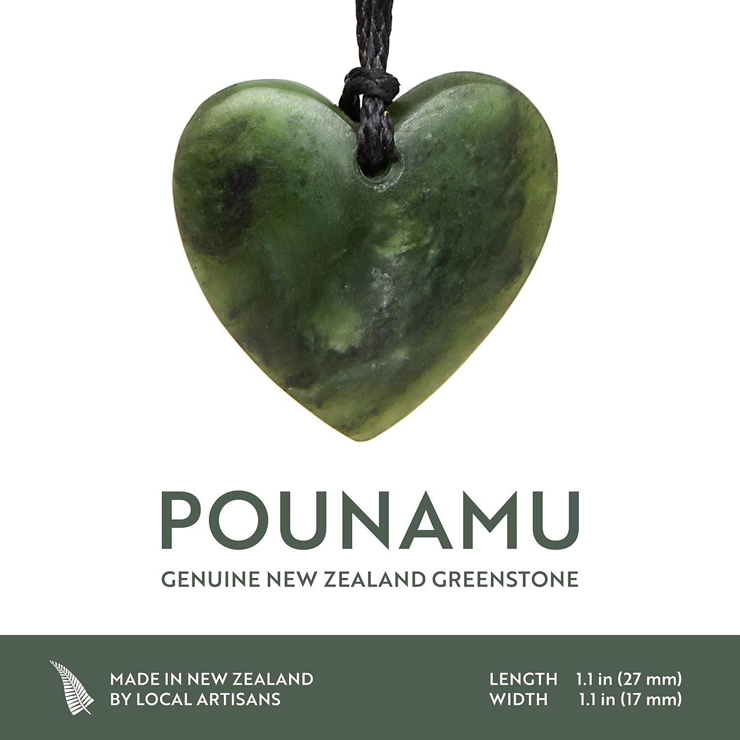 Ina & Co New Zealand Jade Heart Pendant, view 2