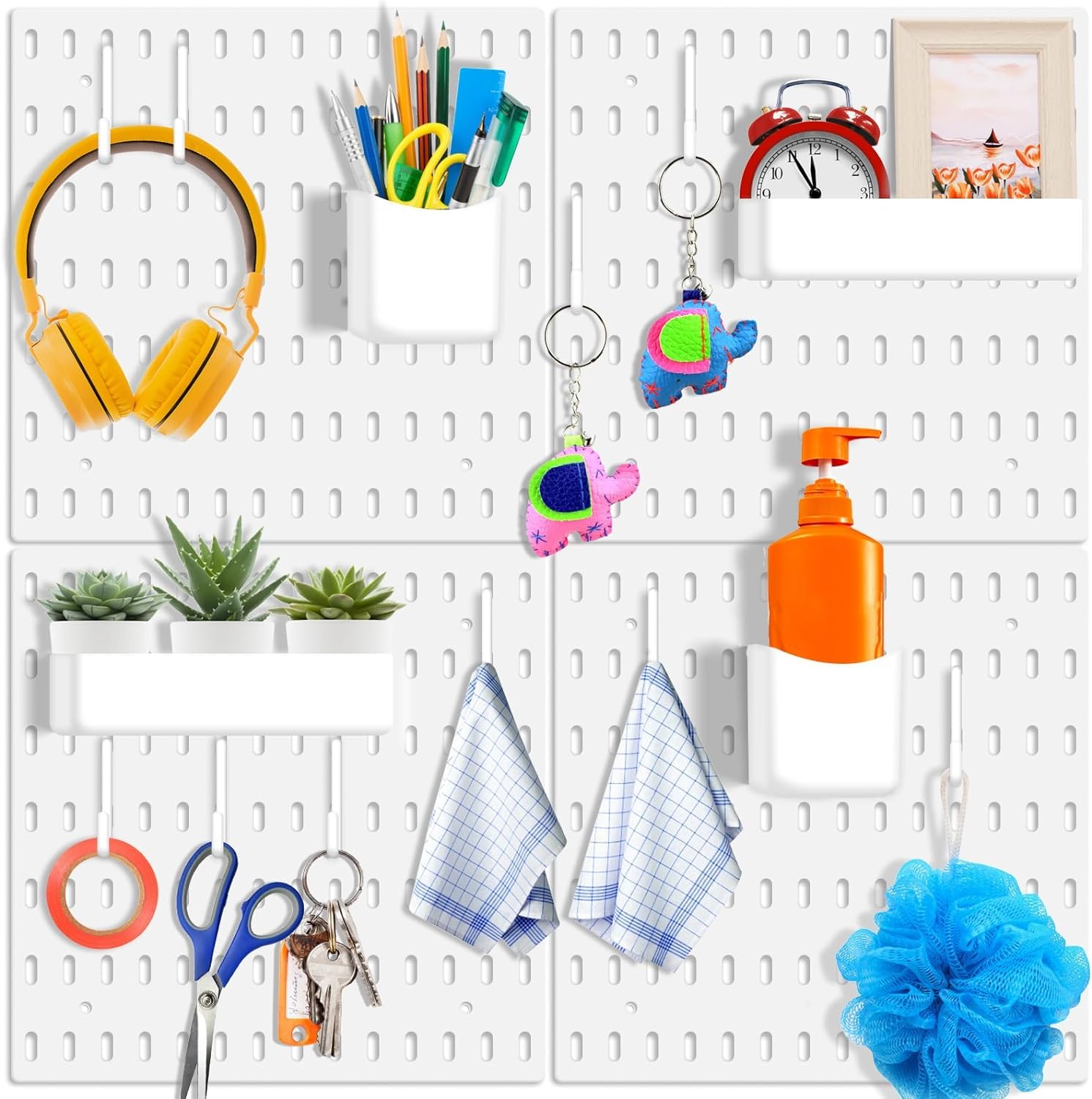 Oasisgalore 4pcs Pegboard Wall Organizer Kit Wall Mount Display Pegboard Wall Panel Kits for Home Room