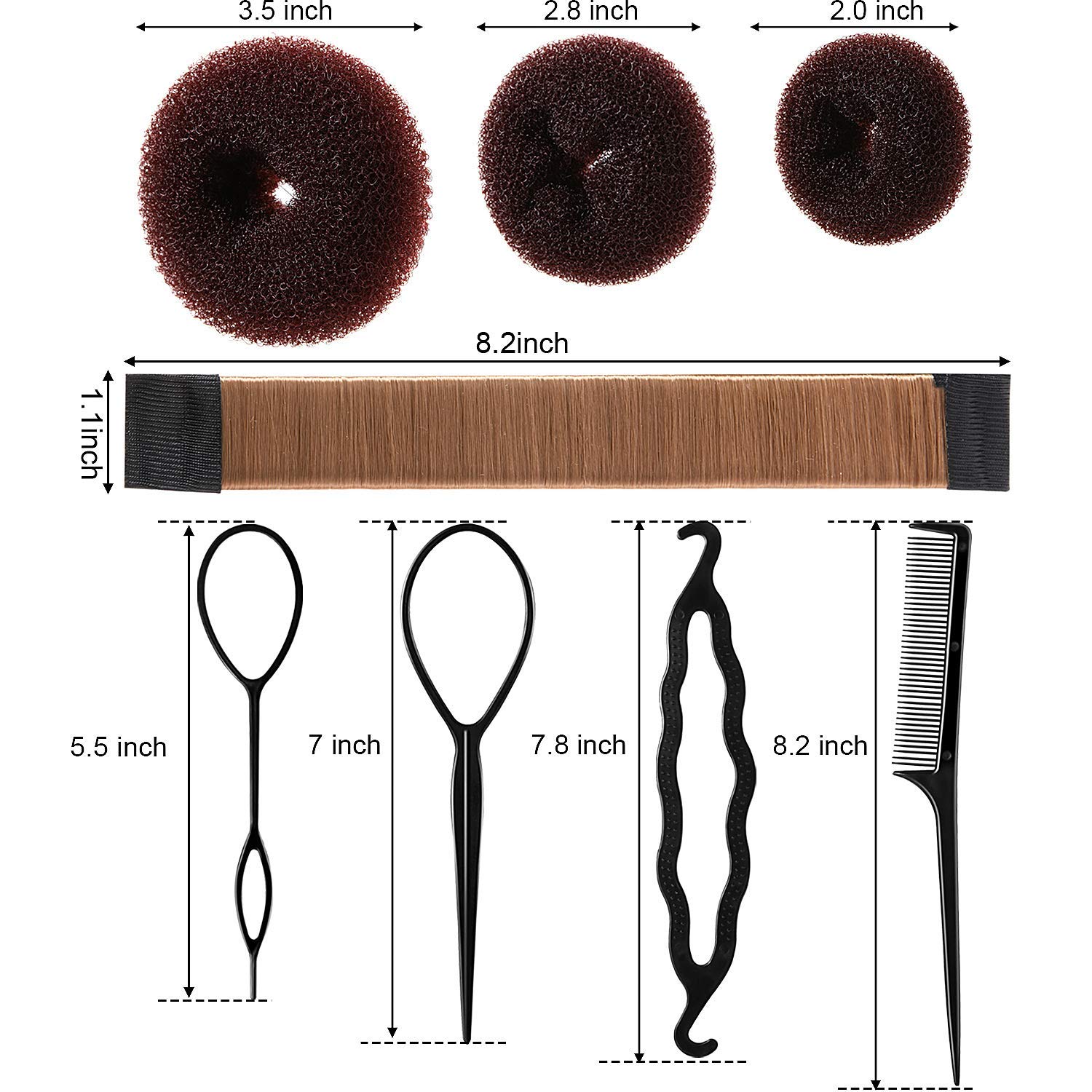 Hair Bun Shaper Set, include 3 Pieces Hair Bun Donut, 2 Pieces Bun Marker, 4 Pieces Ponytail Hair Tool, 10 Pieces Bobby Pins and 2 Pieces Elastic Bands for Women Kids Hair Bun Maker Kit : Beauty & Personal Care