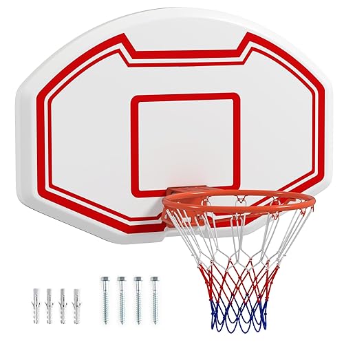 GYMAX Wall Mounted Basketball Hoop, 36" x 24" Shatterproof Backboard