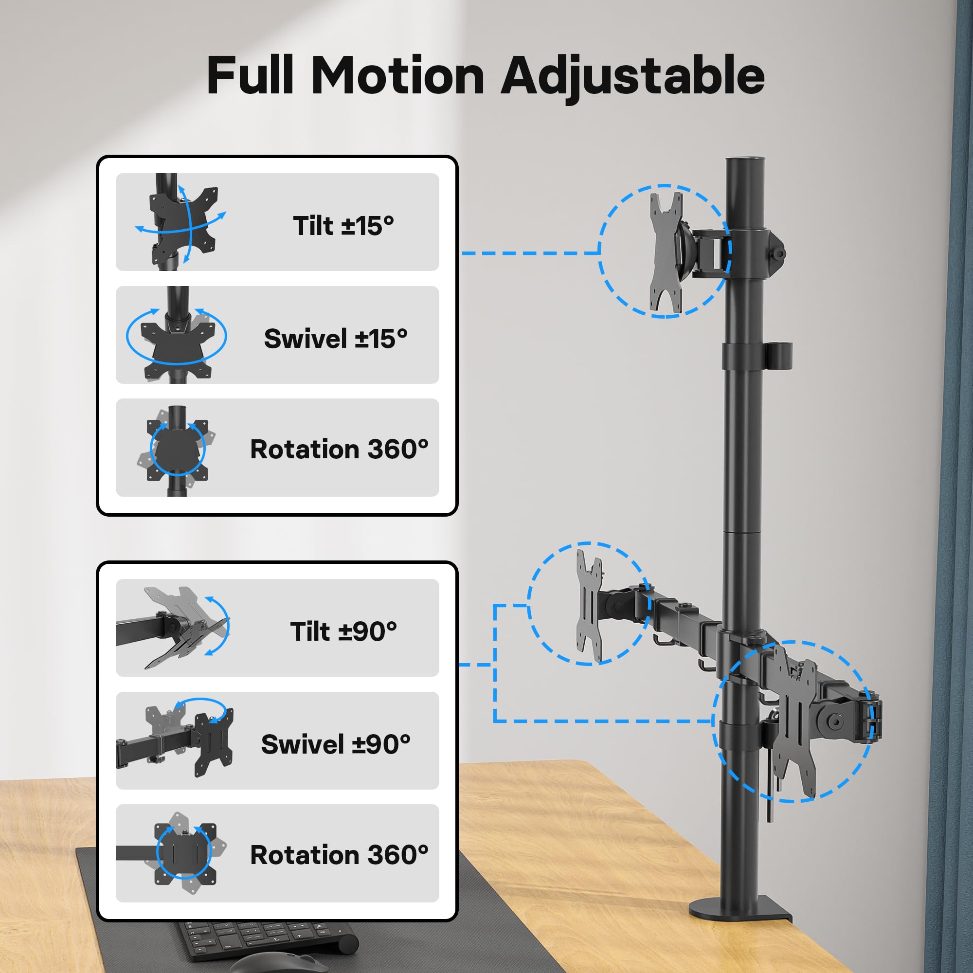 BONTEC Support Écran PC Triple 32 Pouces 27 Pouces Bras Réglable 10kg