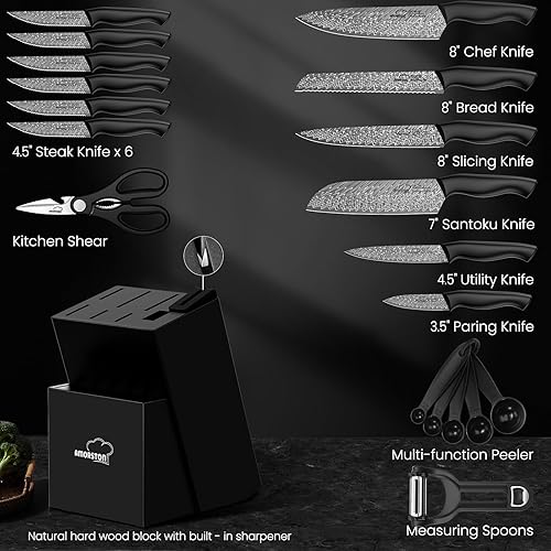 Miniatura 2 de Juego de cuchillos de cocina de 21 piezas con bloque afilador de cuchillos integrado, apto para lavavajillas, juego de bloques de cuchillos de acero