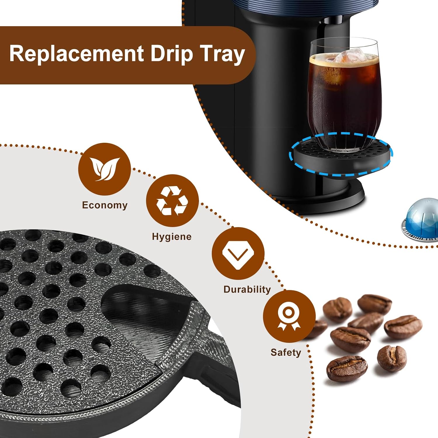 Replacement Drip Tray for Nespresso Vertuo Next Coffee Machine, Easy-Swap Replacement Part to Prevent Spills