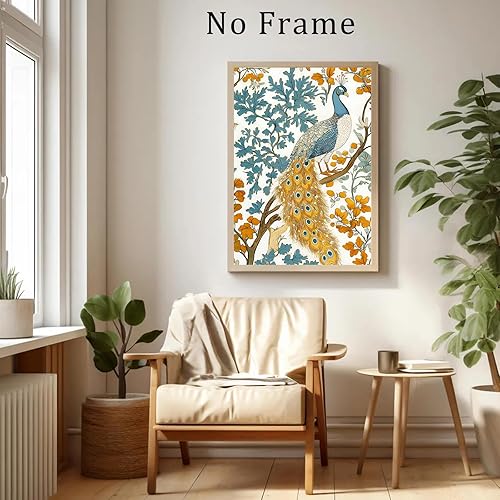 Miniatura 4 de Lienzo vintage de pavo real para pared, impresiones de animales azules y dorados, arte abstracto de pájaros, acuarela, pavo real, cuadro de animales