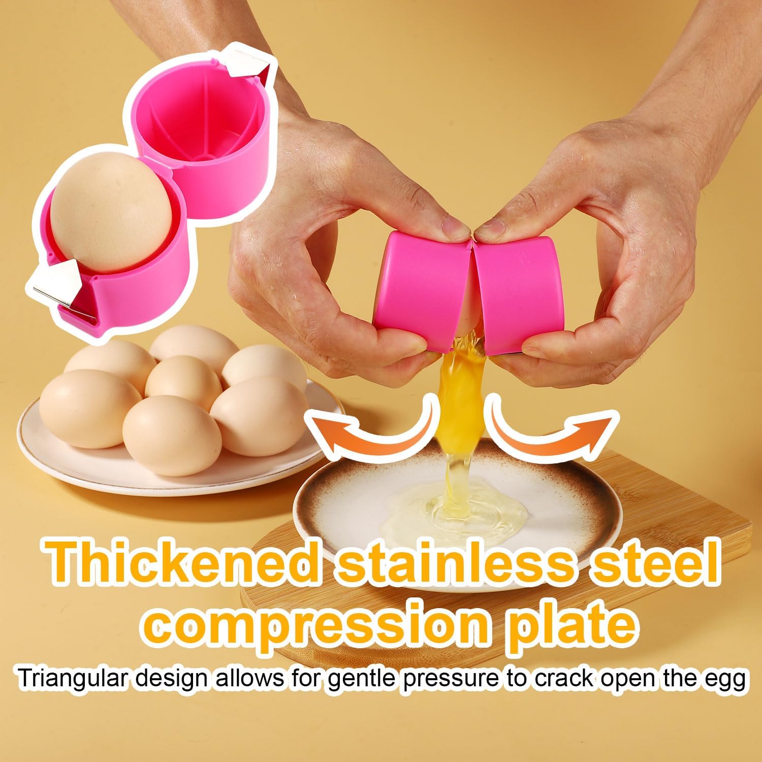 Egg Cracking Tool, Egg Shell Opener Handheld Boiled Egg Peeler Cracker Tool Efficient Multifunctional Eggshell Separator Raw Egg Breaker Cutter for Cooking Camping Kitchen Gadgets Supplies (Pink)