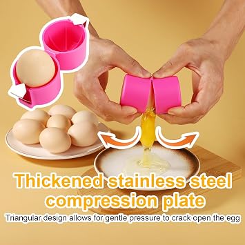 Egg Cracking Tool, Egg Shell Opener Handheld Boiled Egg Peeler Cracker Tool Efficient Multifunctional Eggshell Separator Raw Egg Breaker Cutter for Cooking Camping Kitchen Gadgets Supplies (Pink)