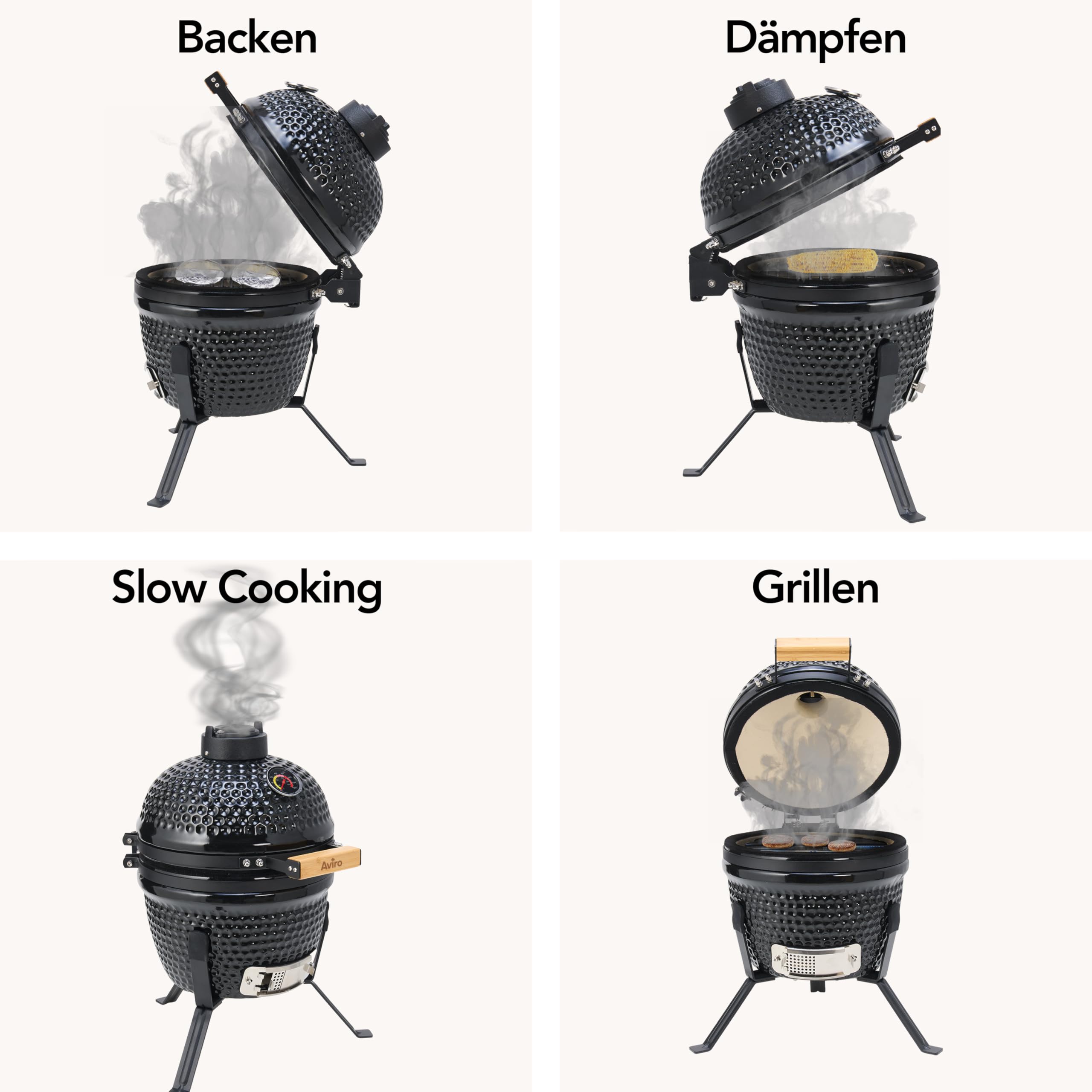 Brixy Kamado BBQ Egg Holzkohlegrill - 13 Zoll - Inklusive Hülle - Ø 27 cm - Schwarz - Mit Integriertem Thermometer