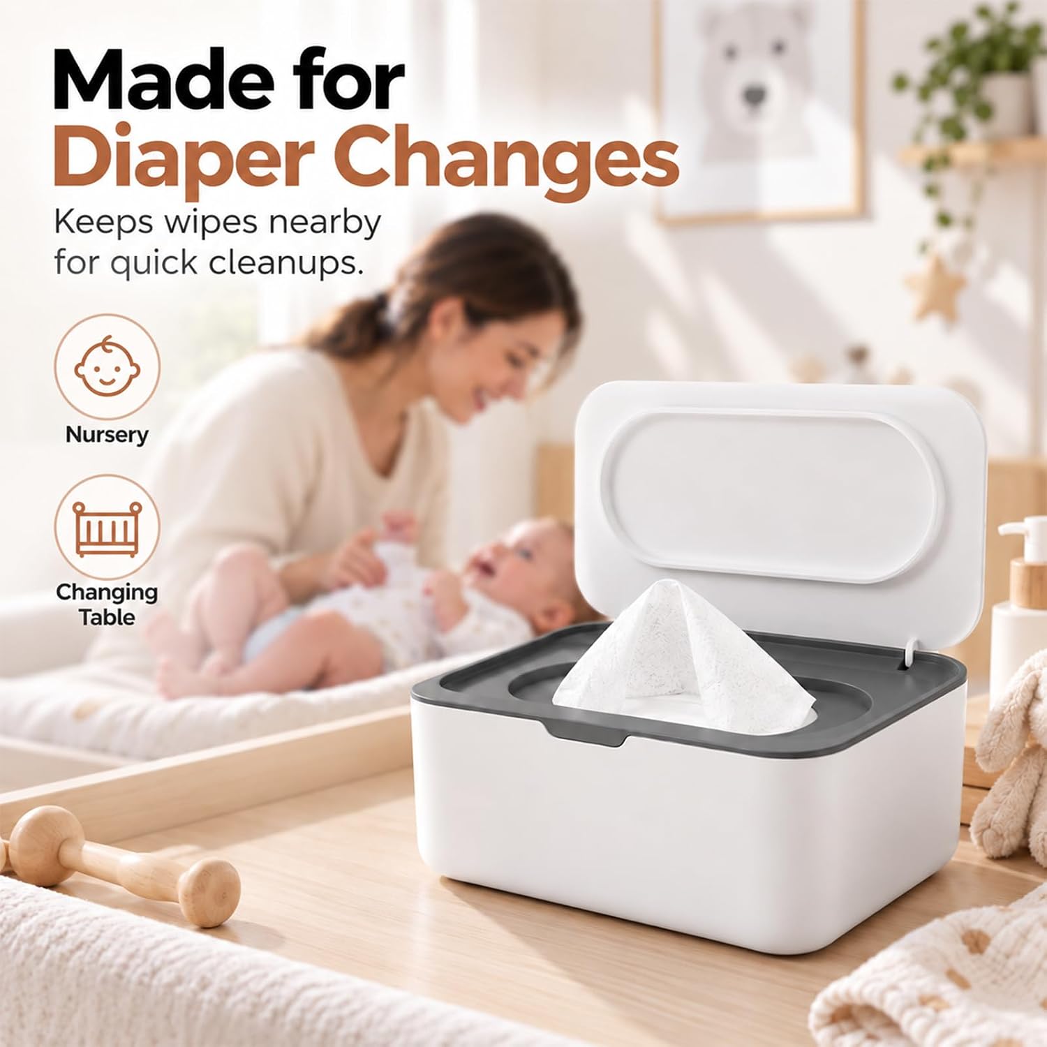 Wipes Dispenser, Wipe Holder for Baby & Adult,  Refillable Baby Wipe Container, Keeps Wipes Clean. Non-Slip, Easy Pull Wipes Pouch Case, Grey thumbnail