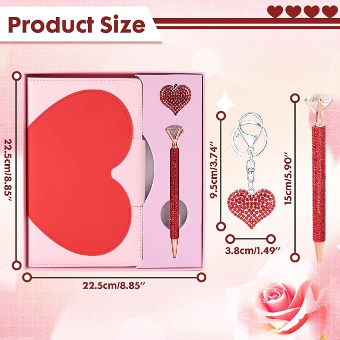 Agenda en Forma de Corazón para Niñas, Cuero Imitación, Pack con Bolígrafo, Llavero, Regalo de San Valentín, Edad 5 a 12 años miniatura 5