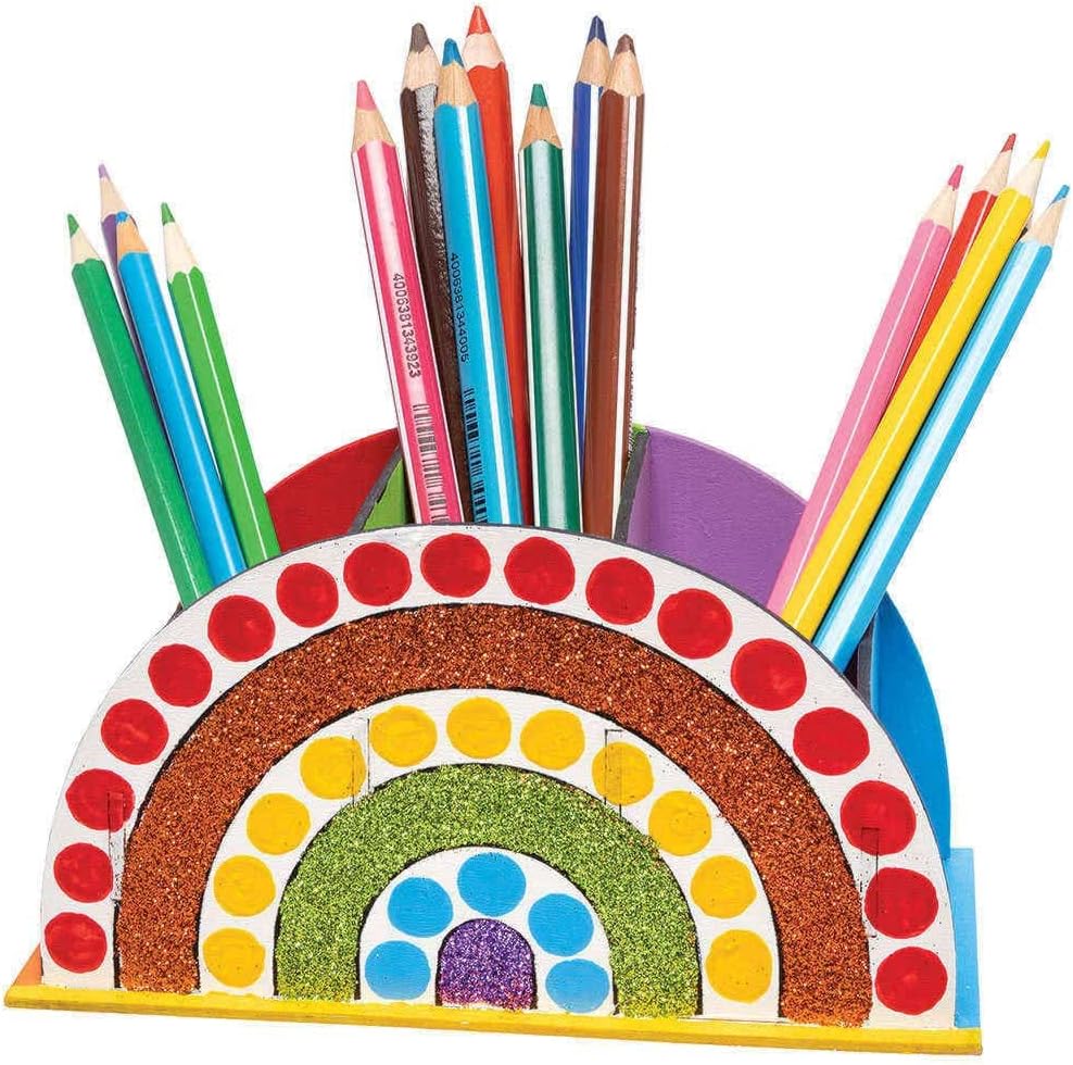 Baker Ross FC775 Rainbow Wooden Pens Pot Craft Set - Pack of 2, Wooden Pen Box for Children for Painting, Display and Desk Organising, Medium