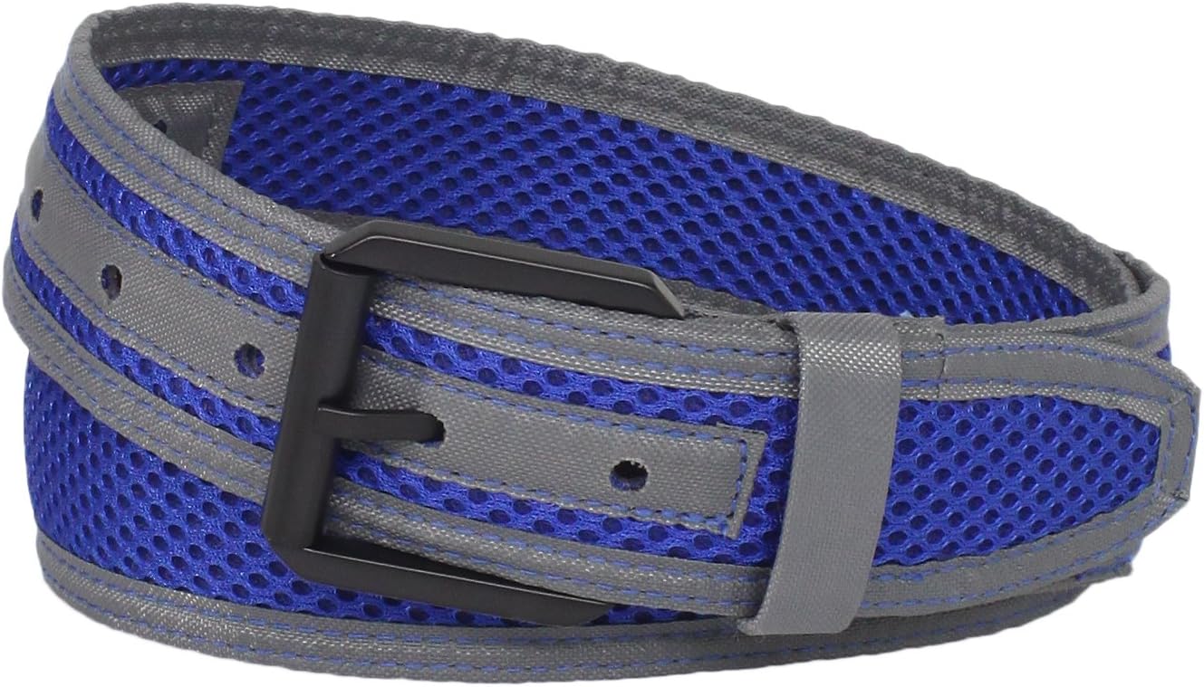 Columbia Men's Comfort Stretch Belt - 1.5 Inch Wide, Silver Buckle, Fish Print, Leather Overlay