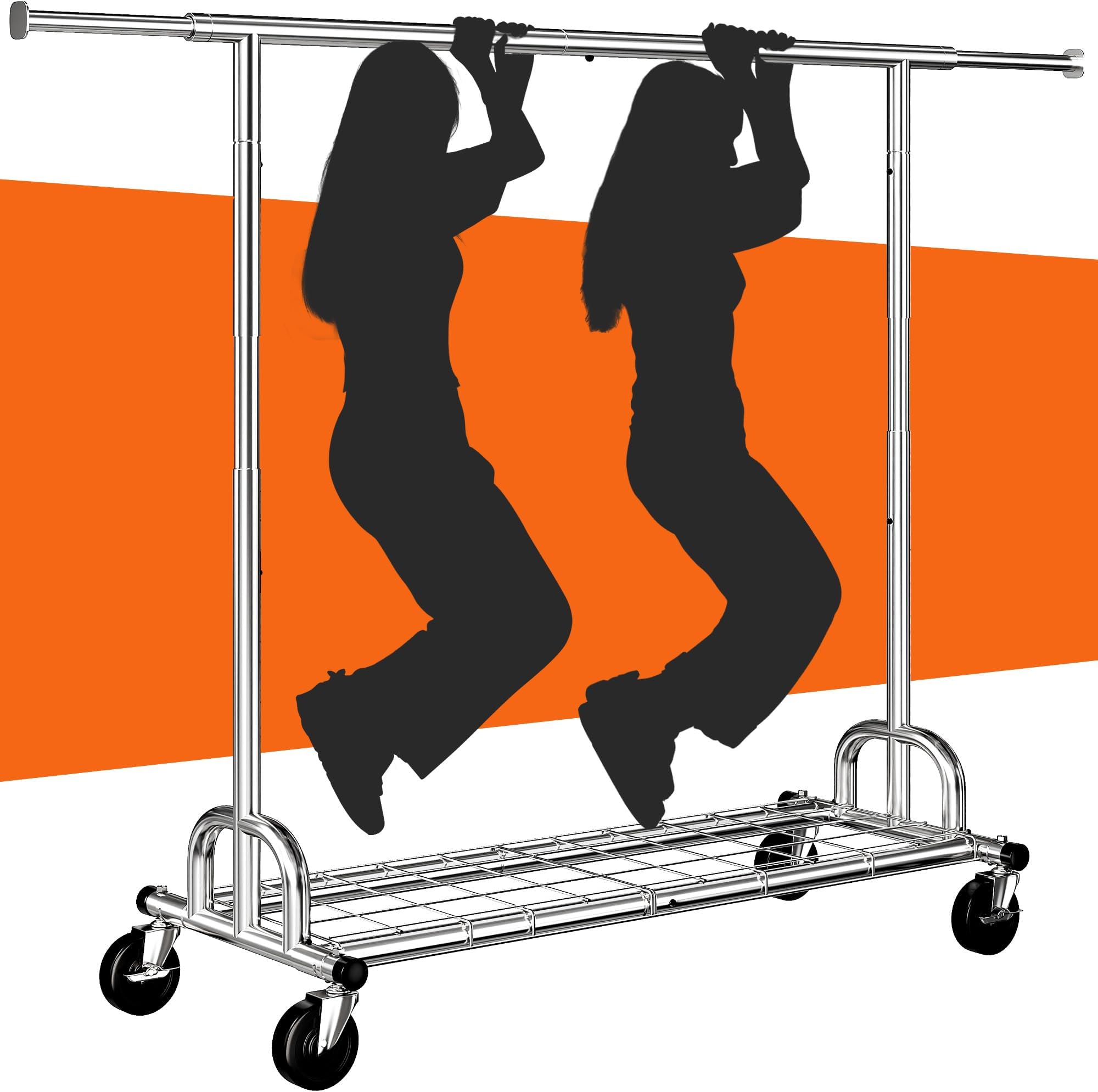Raybee 75" W Clothes Rack Load 530 LBS, Clothing Racks for Hanging Clothes, Adjustable Clothes Rack Heavy Duty, Portable Metal Garment Rack for Bedroom Laundry Living Room