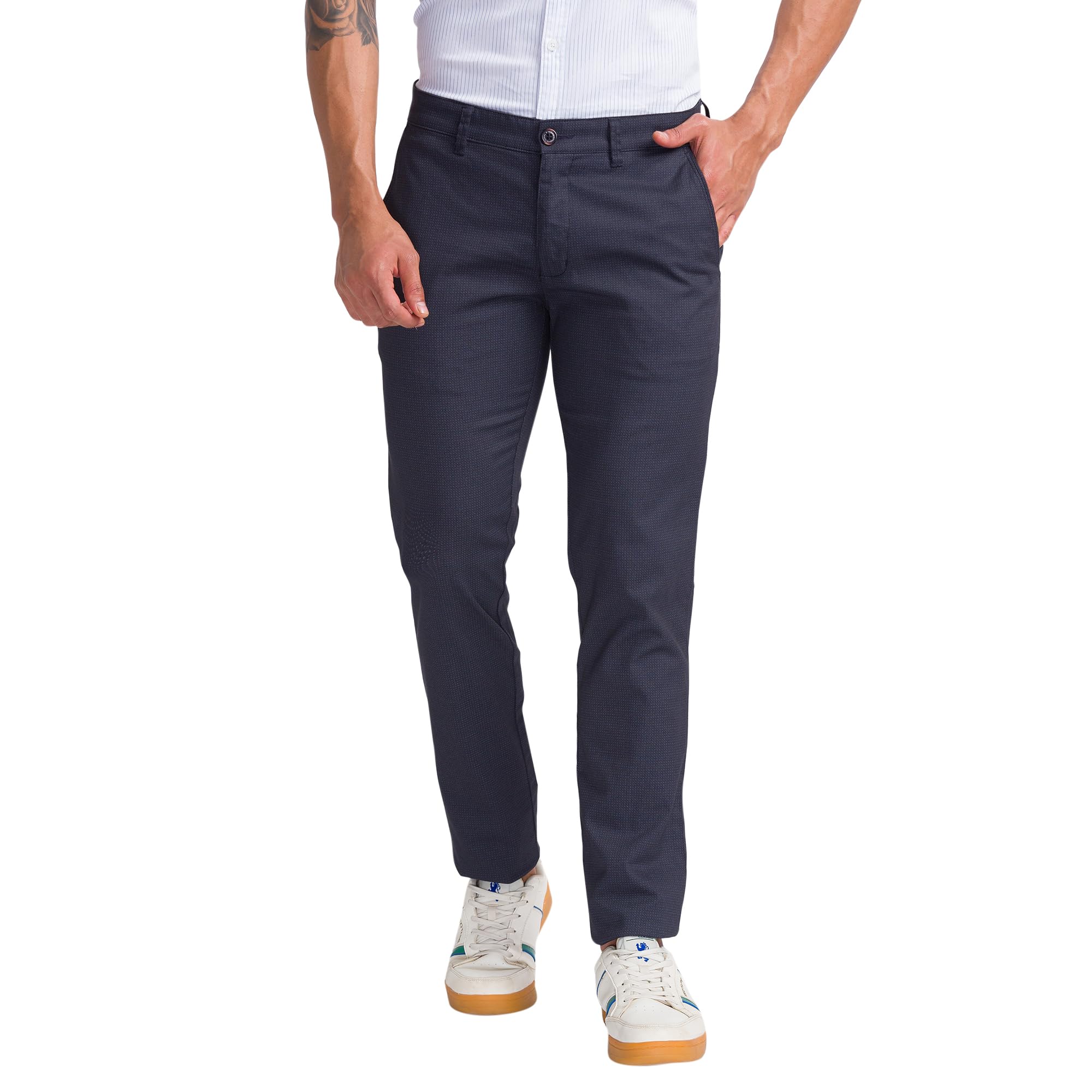 parx Men's Cotton Blend Print Pattern Low Rise Tapered Fit Flat Front Casual Trouser-picture-36