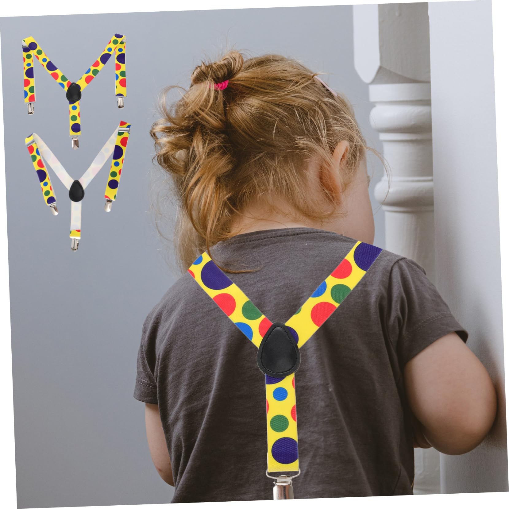 WOFASHPURET Clown Suspender Bow Tie Colorful Dot Design Great for Dress up Parties