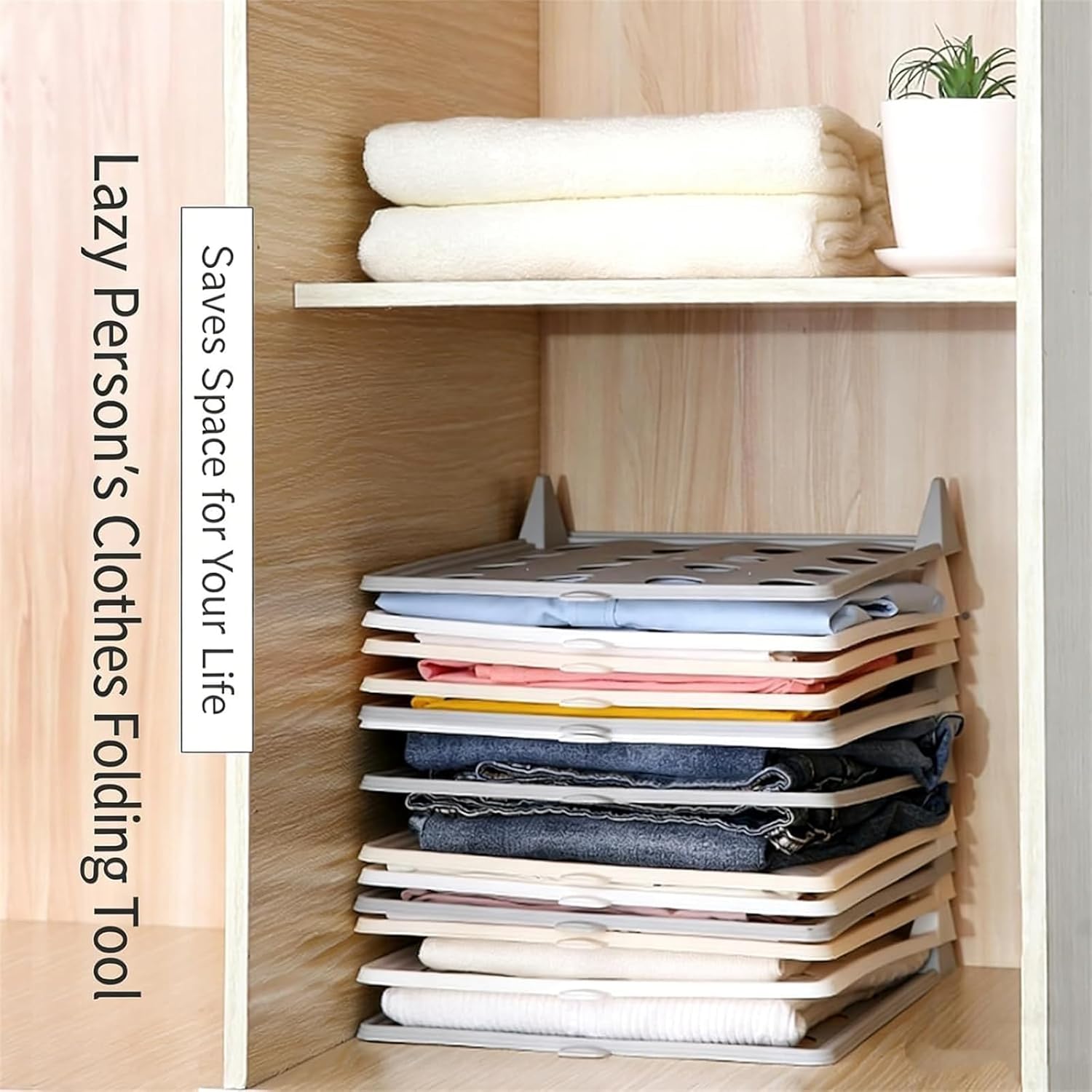 2026 New Stackable Closet Organizer, Stackable Closet Clothing Organizer System, Non-Slip Space-Saving Folding Board System for T-Shirts, Pants & Sweaters (10PCS)
