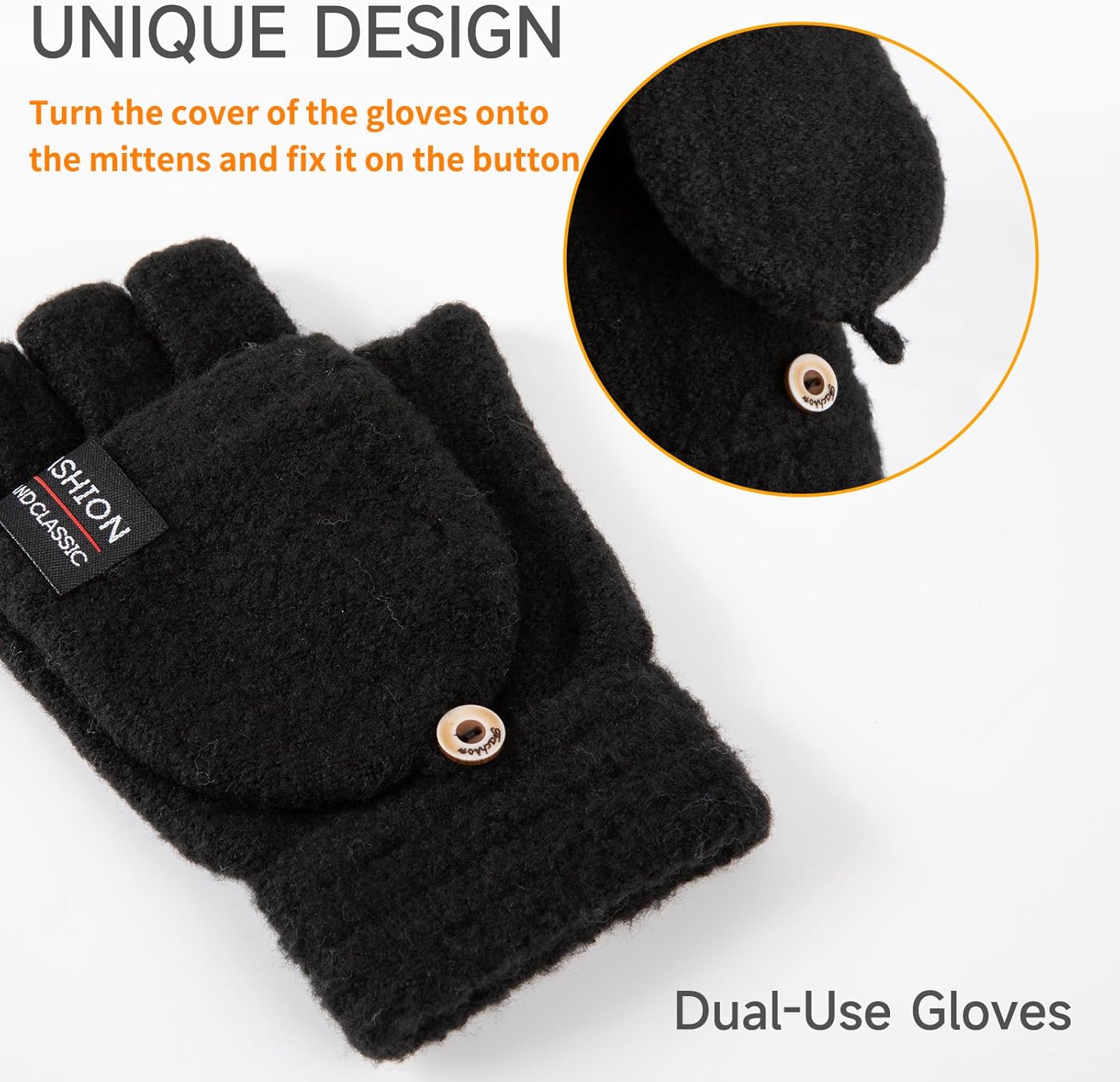 Winter Convertible Mittens Fingerless Gloves for Men and Women Warm Half Finger Glove with Flip Texting Driving - Image 4