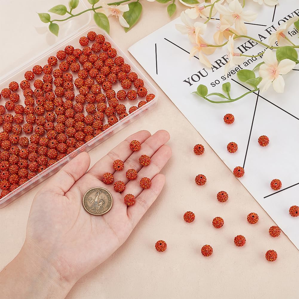 PH PandaHall 200pcs Fall Rhinestone Beads 10mm Orange Crystal Beads Polymer Clay Bead Glitter Round Loose Beads for Pen Bracelet Necklace Jewelry Craft Making Halloween Decoration