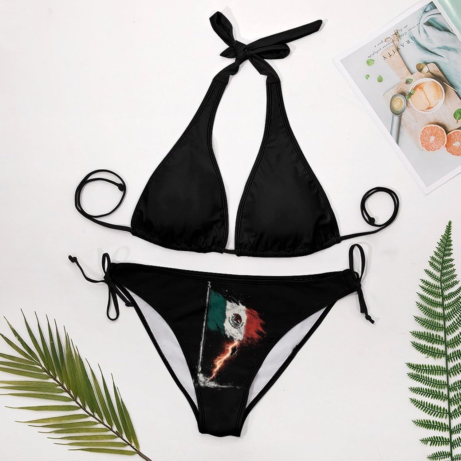 Mexican Flag in Thunder Novelty Women's 2 Piece String Bikini Set Swimsuits Bathing Suit Swimwear
