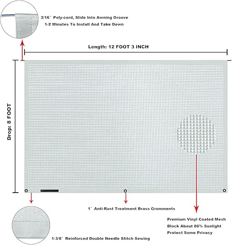 Miniatura 193 de Tentproinc Pantalla parasol para toldo, 8 pies x 13 pies 3 pulgadas (apta para toldo de 14 pies), protector solar de malla para autocaravana, cámper