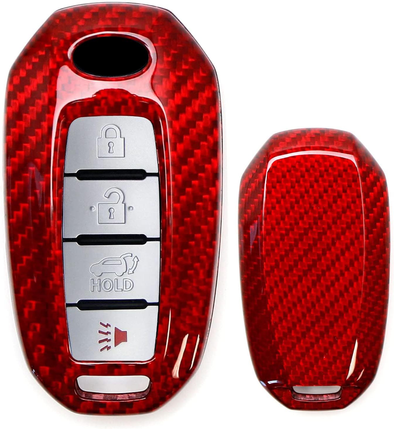 iJDMTOY Real/Genuine Gloss Red Carbon Fiber Key Fob Shell Cover, Compatible with Infiniti 2020-up Q50 Q60 QX50 QX55 QX60 4-Button Smart Key Fob