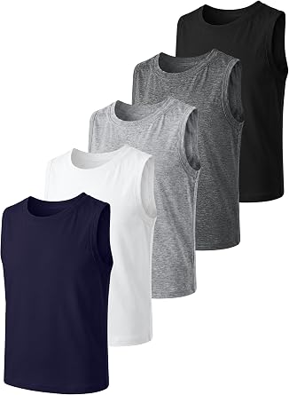 Cooraby 5 Pack Boys Tank Tops Sleeveless Crewneck Undershirts Kids Casual Athletic Tees Basic Solid Tank Tops 5-14 Years