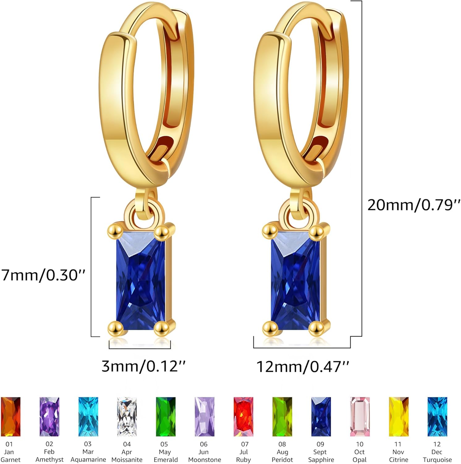 MISS RIGHT Dainty Gold Birthstone Small Huggie Hoop Dangle Earrings for Women Trendy, Hypoallergenic Baguette Crystal Diamond Drop Earrings Gifts - Image 3