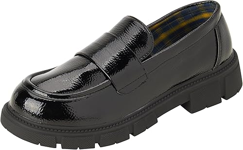 bebe Mocasines para niñas, mocasines gruesos con plataforma de patente, zapatos de uniforme escolar para niñas, zapatos de vestir con plataforma