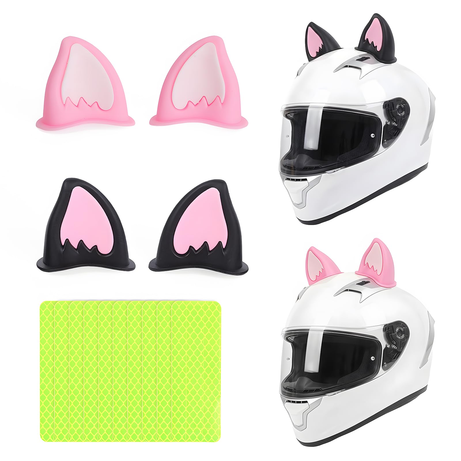 Zestaw 4 sztuk na kask motocyklowy, uszy kota, zestaw z 10 odblaskowymi naklejkami na rower, deskorolkę, motocykl, skuter, snowboard