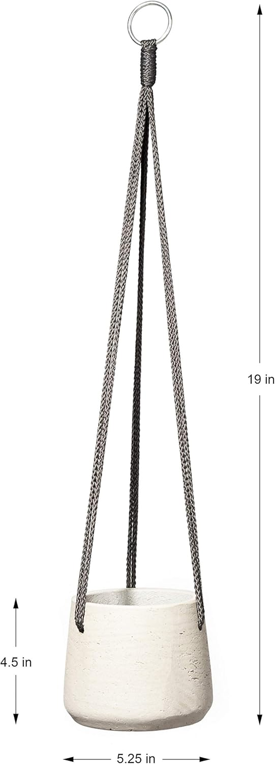 Serene Spaces Living Small Dark Grey Round Hanging Planter, Hanging Succulent Cement Bowls for Plants, Ideal for Home, Garden, Office Decor, Measures 4.5" Tall & 5.25" Diameter