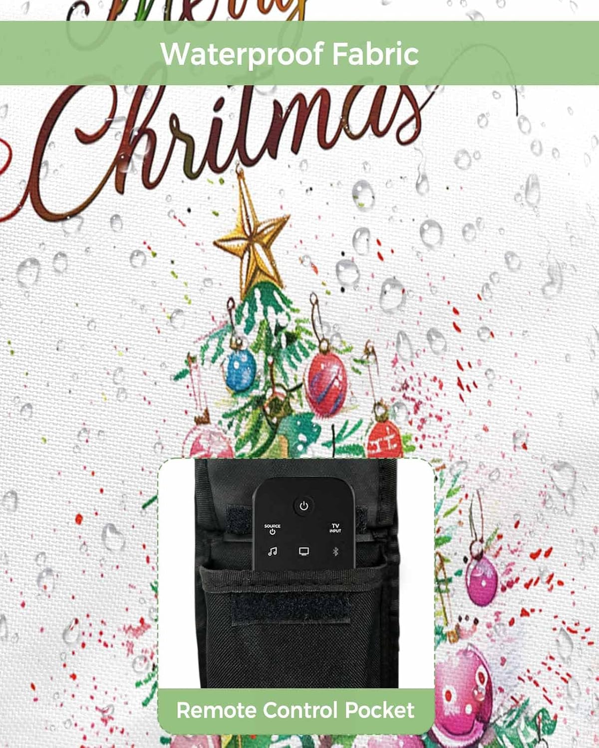 Merry Christmas Outdoor TV Cover 52"-55" - 600D Waterproof TV Cover Weatherproof TV Screen Protector Dustproof Winter Xmas Tree Balls TV Display Protector for Outside Flat Screen TV