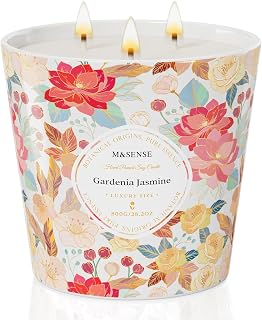 M&SENSE Groß Duftkerze im Glas,GardeniaJasmine scented candle, 120 Stunden Brenndauer mit 3 Docht, Kerze Gross aus 800g zur relaxation, Geschenk für Frauen, Weihnachten,Geburtstag, Muttertag