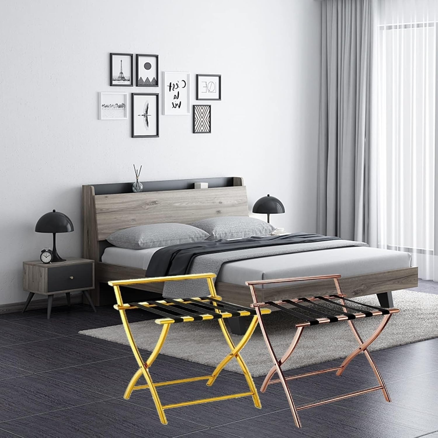 Luggage Rack 2 Pack - Suitcase Stand Solid Metal Foldable Luggage Rack Travel Bag Guest Room Storage Shelf Household Hanger Furniture Landing Storage Shelf 52X4,Pink-2pcs