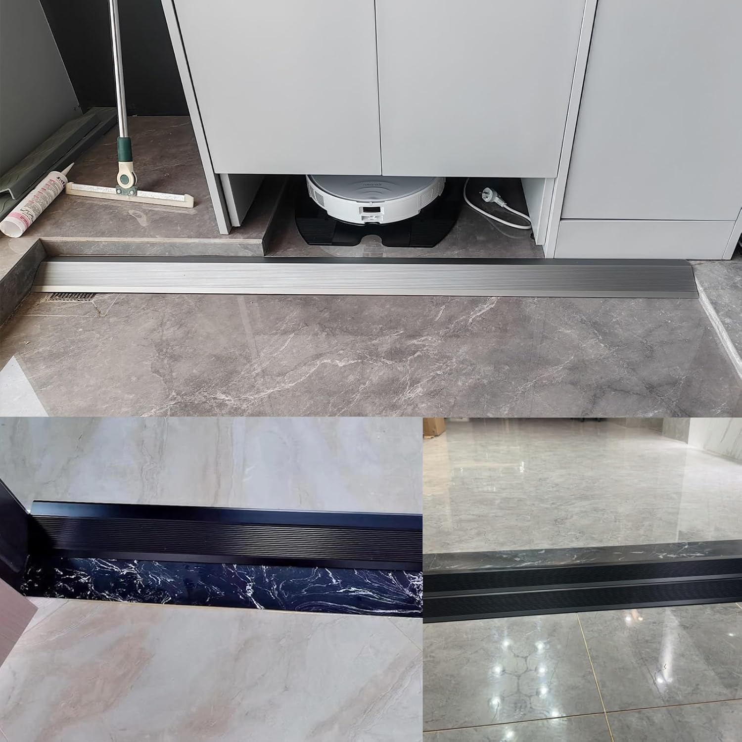 Aluminum Door Threshold Transition Strip, Self-Adhesive Threshold Strip, Aluminum Transition Strip, for Uneven Floor/Carpet Edges, 90cm Floor Transition Strip-Gray||L 0.9m