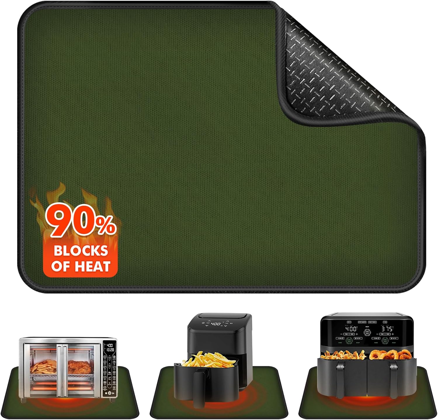 Non-slip Air Fryer Mats for Countertop, 2mm Thick, 14x12 in, Black | 1022°F Heat resistant mats for countertop with non-slip silicone bottom, air fryer accessories, compatible with ninja