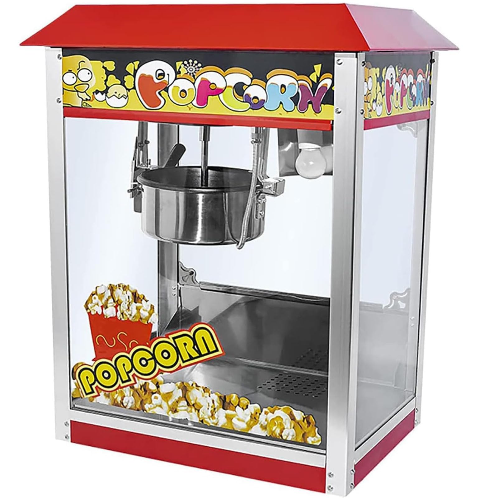 Máquina de Palomitas,Superficie de Calentamiento Extraíble | Antiadherente，profesional, comercial, de acero inoxidable, grande, retro,1400W