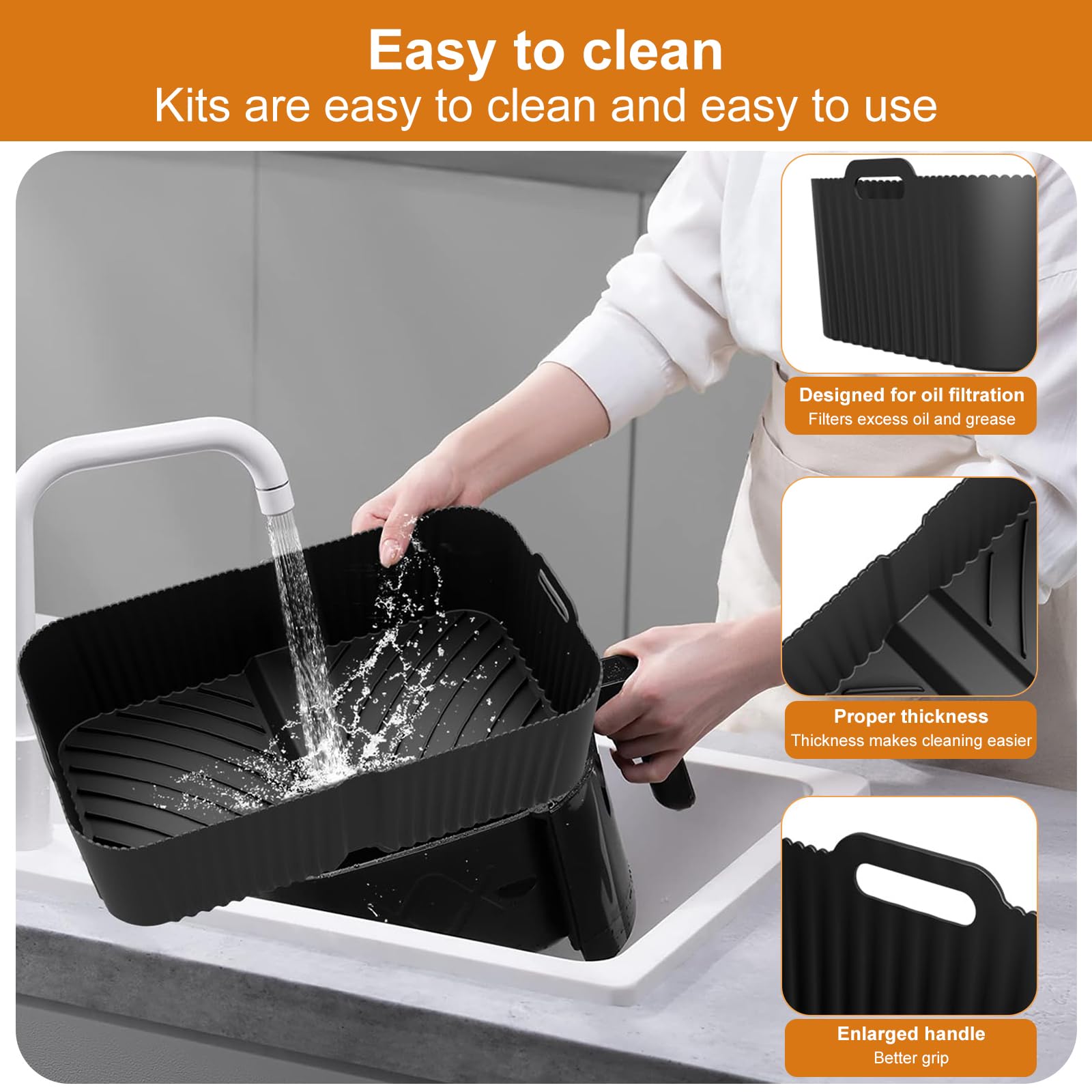 Set 3 Accessori In Silicone Per Friggitrice Ad Aria | Per Ninja Foodi Flexdrawer 10,4 L AF500EU | Tappetini Riutilizzabili Lavabili In Lavastoviglie - 3