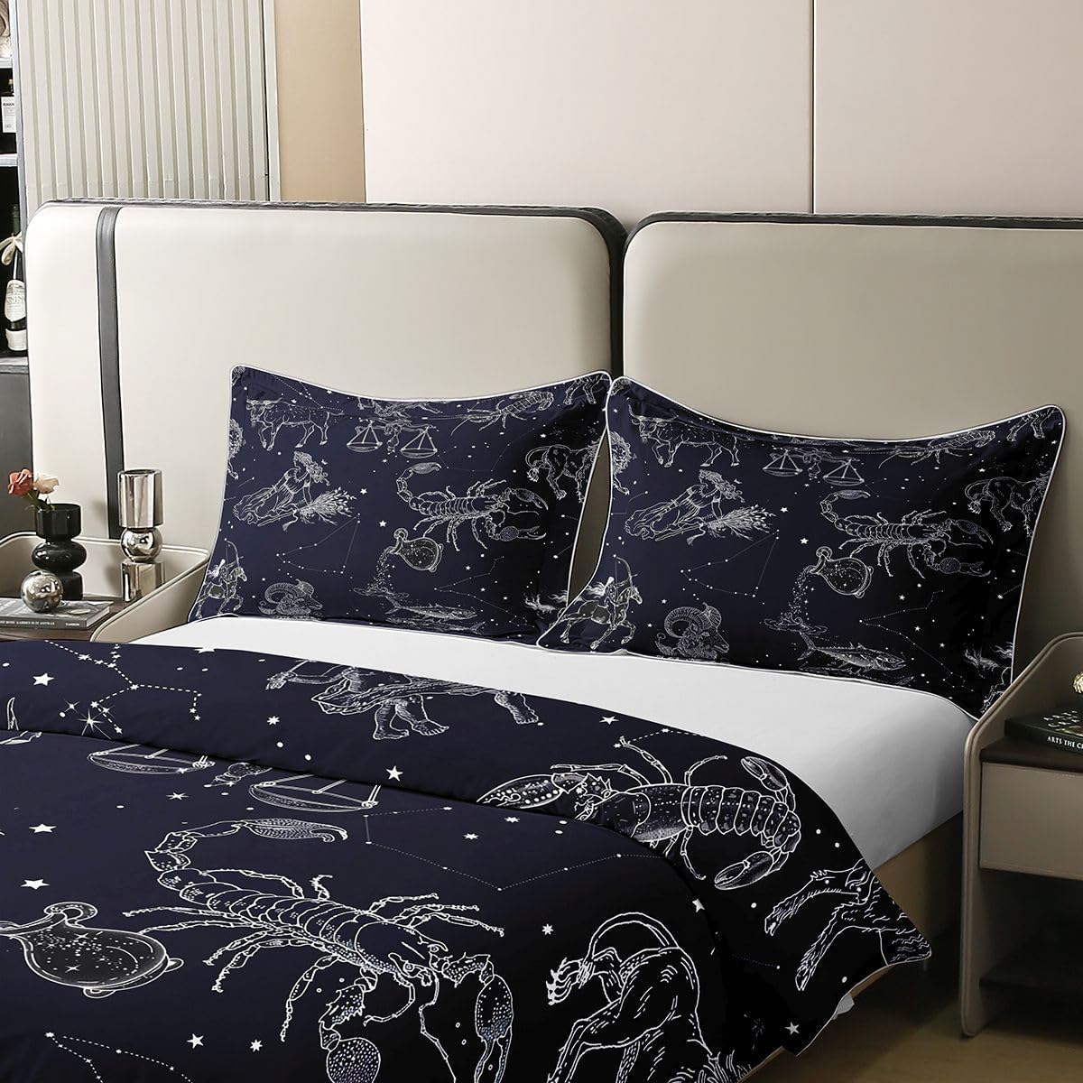 100% Cotton Constellation Comforter Cover Starry Sky Bedding Set Zodiac Signs Print Duvet Cover Navy Blue Room Decorative Quilt Cover, Lightweight 1 Duvet Cover with 1 Pillow Sham Twin Size image 4