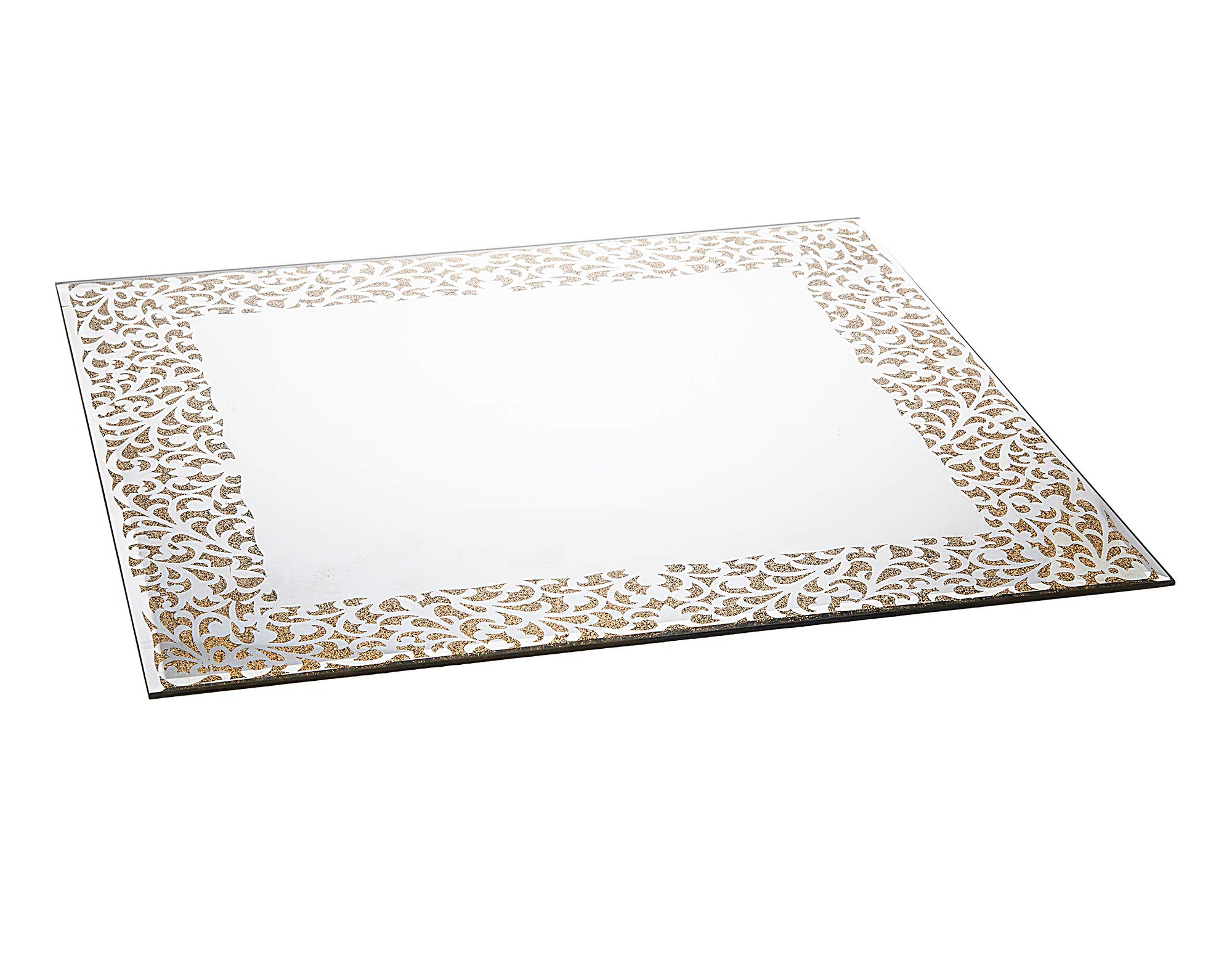 Philip Whitney Square Mirror Charger Plate Scroll Gold Design