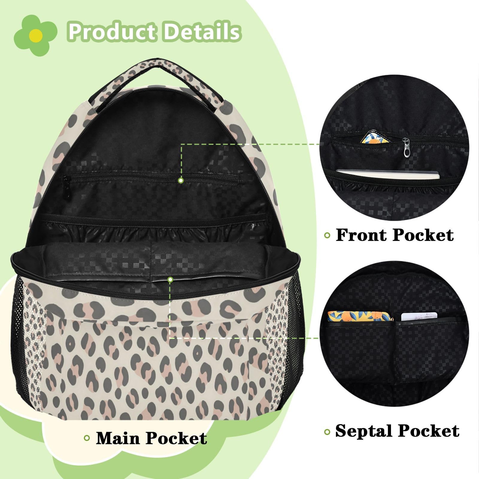 FRODOTGV Torba na co dzień lekka przenośna konstrukcja regulowane wyściełane paski na ramię dla uczniów do codziennego użytku rozmiar S, Taupe Leopard, M, Casual