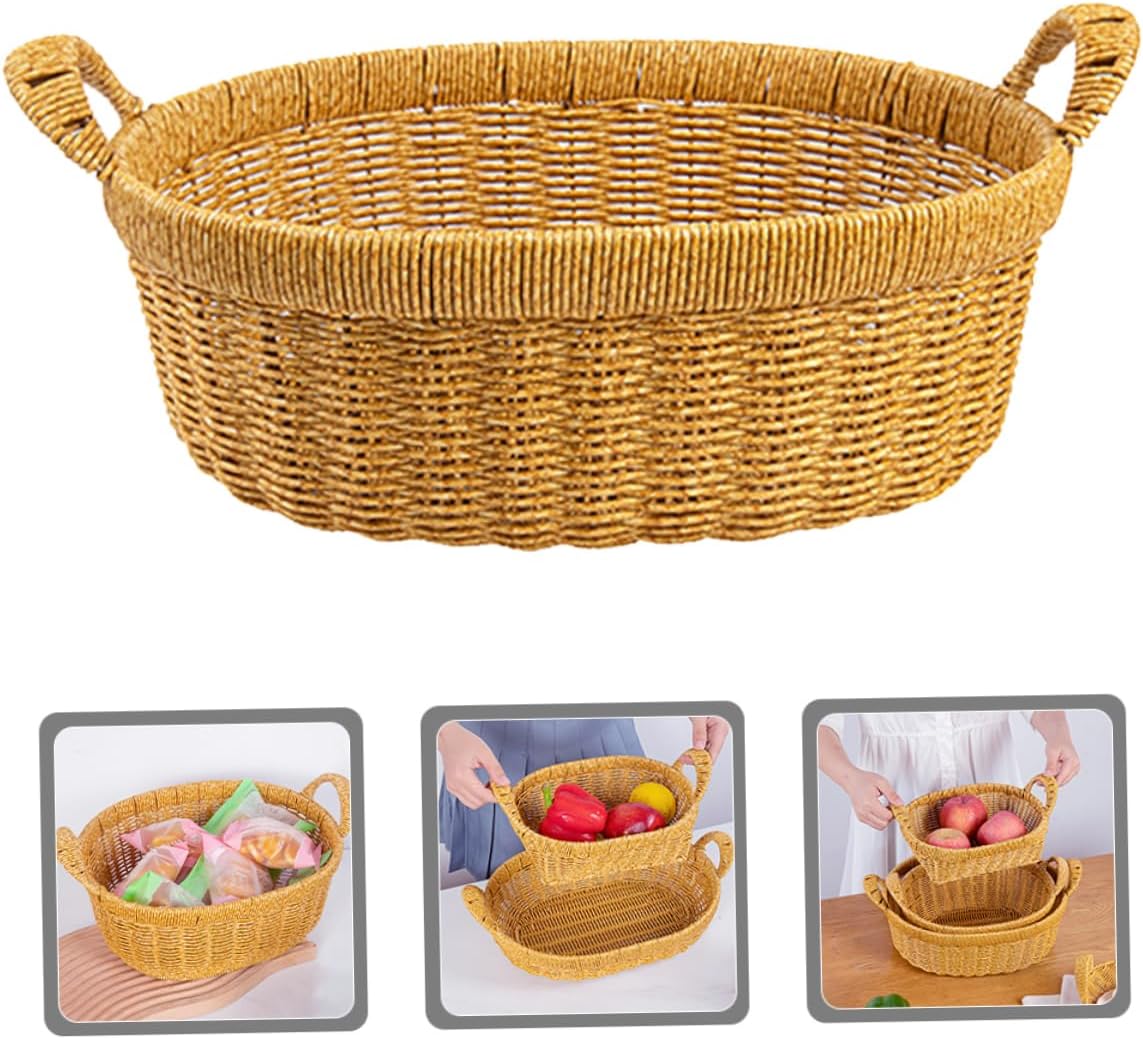 STOBAZA Plastic Imitation Rattan Woven Basket Large Capacity Bread Fruit Serving Tray